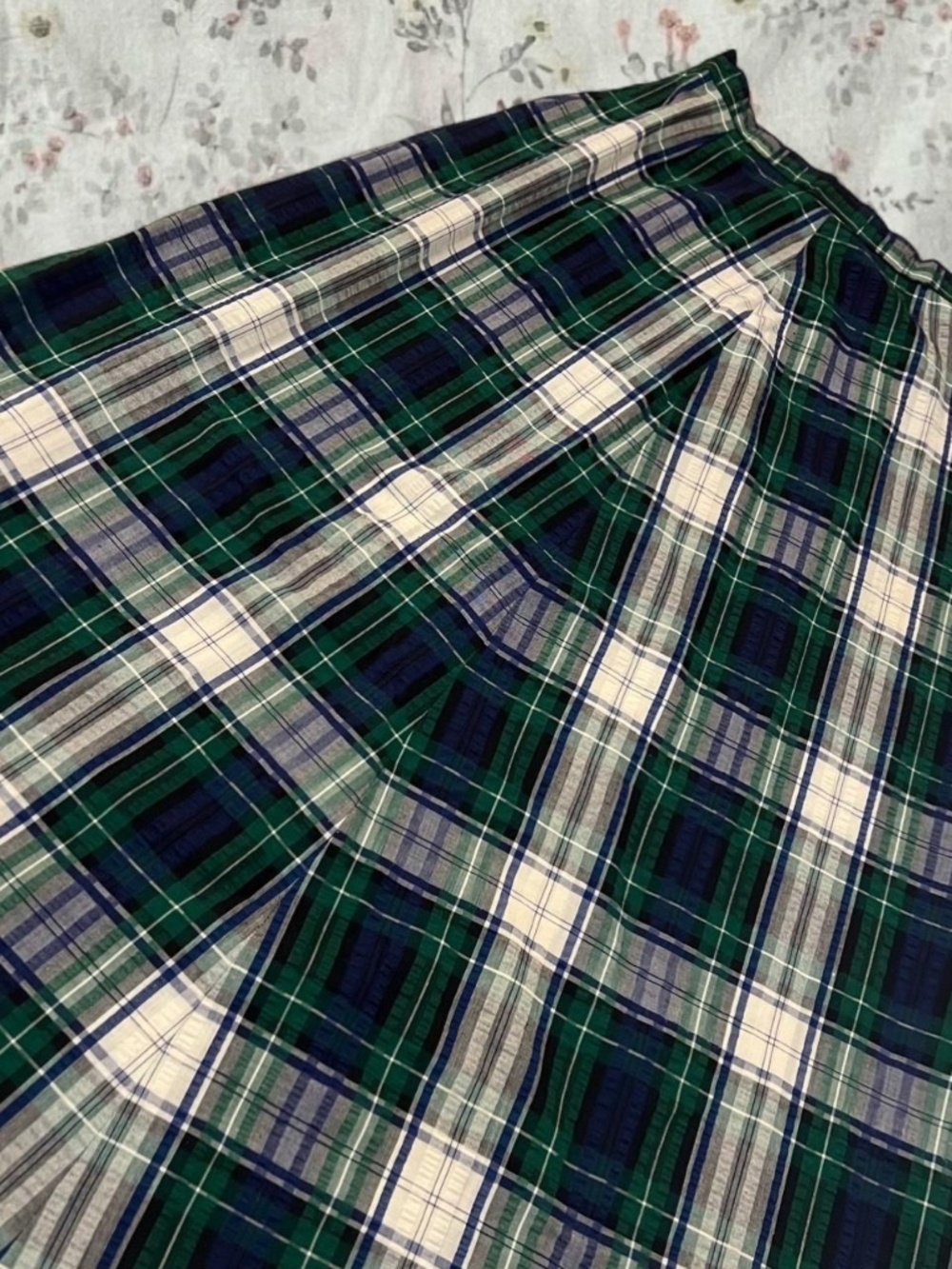 Vintage 60s 70s Plaid Circle Skirt Maxi Cotton Seersucker Cottagecore - Picture 2 of 7